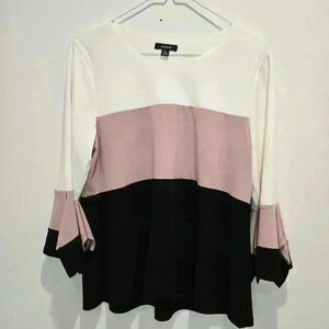 Alfani Colorblock Cream, Rose, and Black Blouse Bell Sleeves Size PL Corpcore